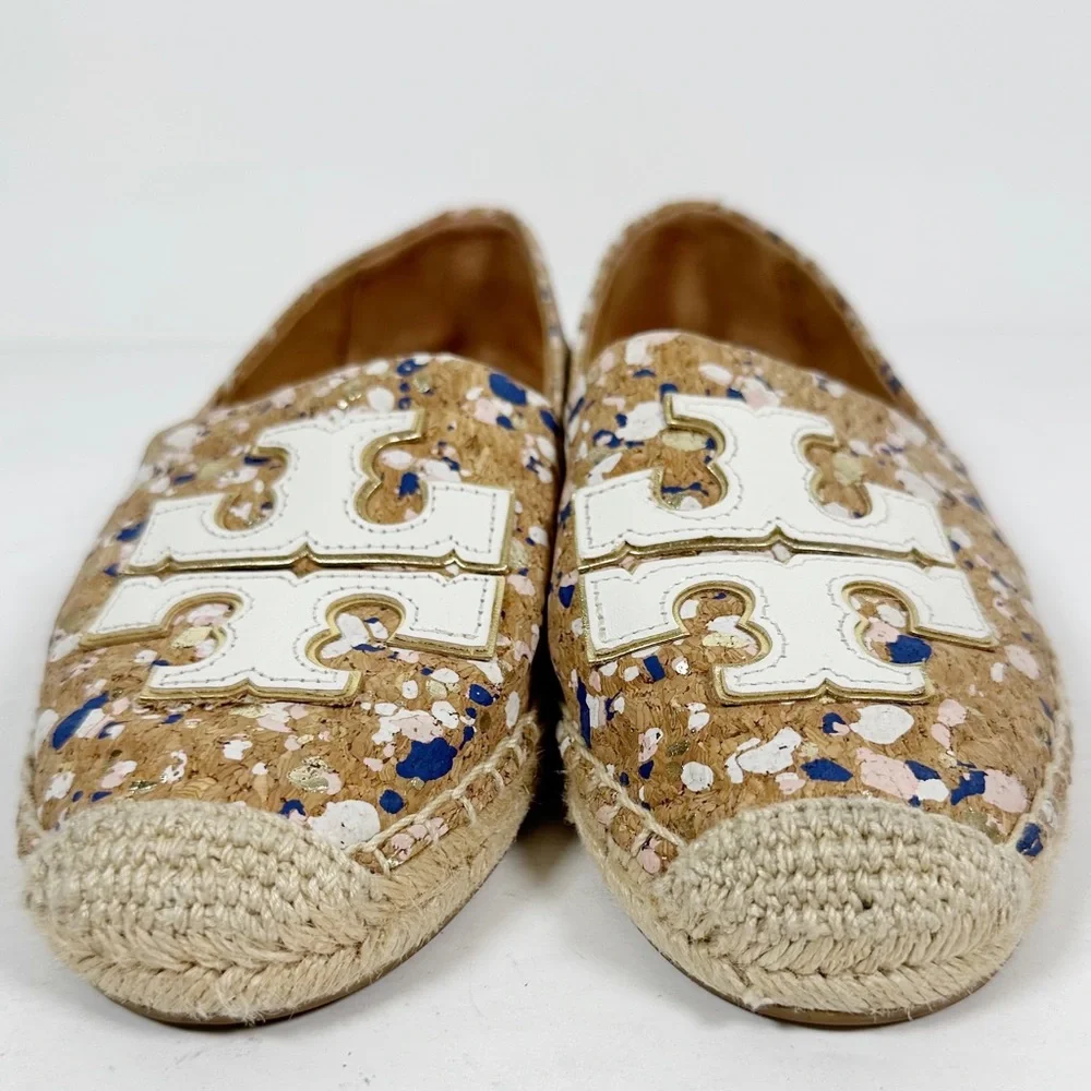 Tory Burch Ines Metallic Confetti Cork Espadrilles